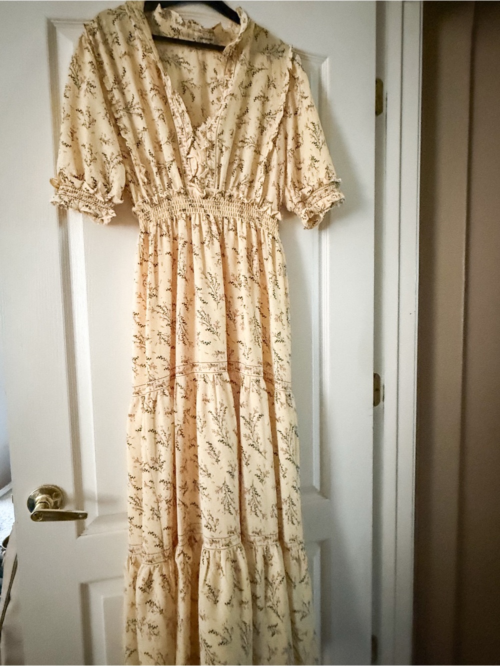 Max Studio Cream Floral Ruffled Tiered Maxi Dress